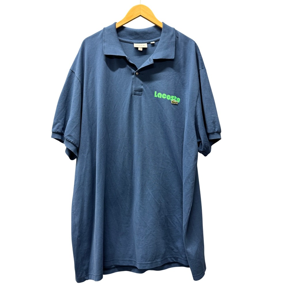 Lacoste Polo Shirt Mens 3XLT Blue Washed Effect Pique Cotton Embroidered Logo